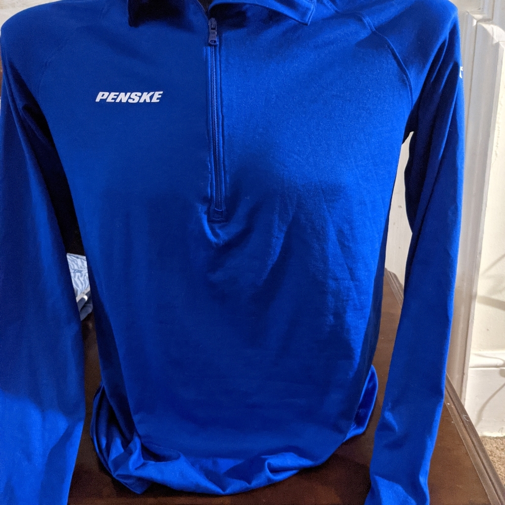 medium blue Penske under armor long sleeve zip up neck